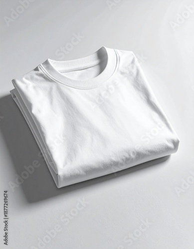 Clean White T shirt Folded on White Surface