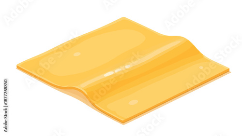 Isolated illustration of single processed cheese slice with slight curl