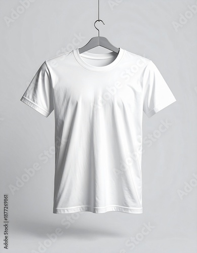 Clean White T shirt Hanging on a Gray Hanger