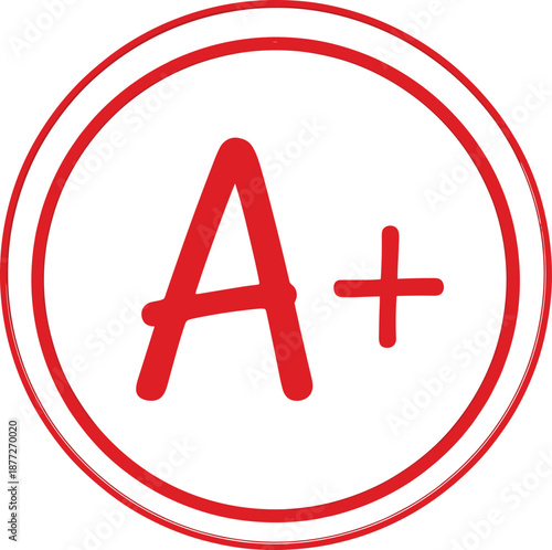 Red A plus grade stamp vector illustration academic achievement symbol for education and evaluation design