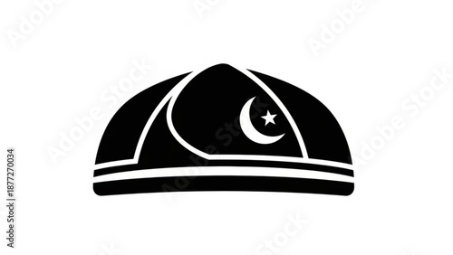Islamic crescent moon and star symbol on a mosque dome representing faith and religion isolated on a white background