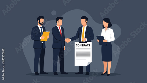 Businessmen shaking hands over contract, partnership agreement, deal closing