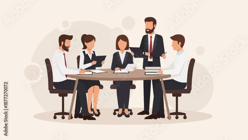 Business Team Meeting Around Table, Collaboration and Discussion