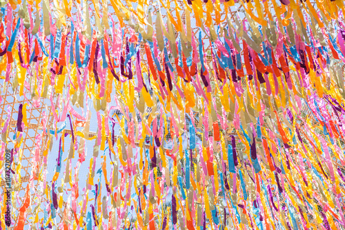 Colored fabric stretched in the city