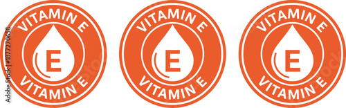 Vitamin E badge icons set vector illustration cosmetic nutrition label symbols for skincare health and packaging design