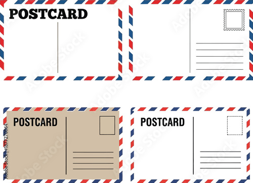 Vintage postcard templates with red and blue borders