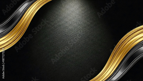 Minimal Black Gold Carbon Fiber Ribbon Tech Background