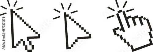 Pixel Cursor and Hand Pointer Icon Set Vector Isolated on White Background for Web Design