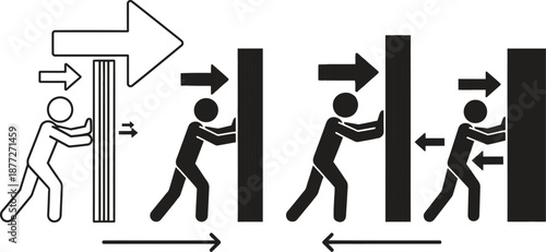 People pushing through barriers in different stages