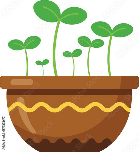 Cute plant seedlings growing in pot vector illustration green sprouts gardening nature icon for eco design