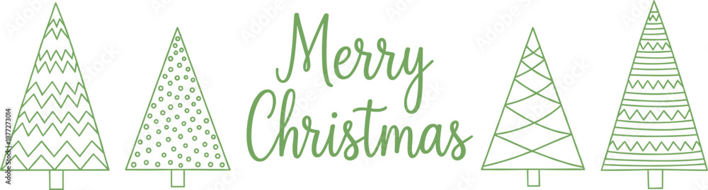 Fototapeta premium Merry Christmas hand lettering with minimalist pine tree illustrations festive holiday greeting vector design