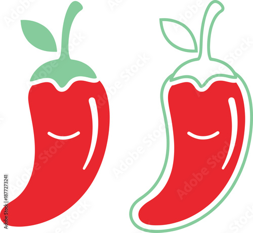 Cute red chili pepper character vector set smiling spicy vegetable mascot illustration for food branding