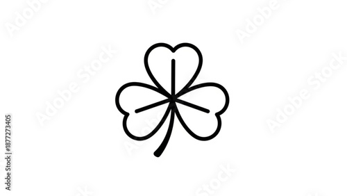 Black line art four leaf clover with heart shaped leaf