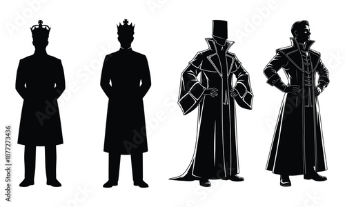 Silhouette royal figures: king, prince & noblemen