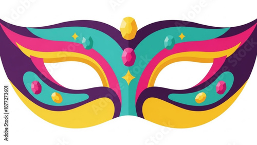 Colorful masquerade ball mask with purple pink and teal details