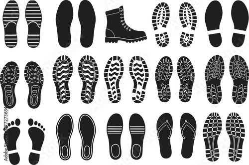 Collection of various shoe sole and footprint illustrations