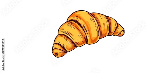 A rustic, hand-drawn style croissant illustration, showcasing flaky layers and golden-brown hue,  design,  food
