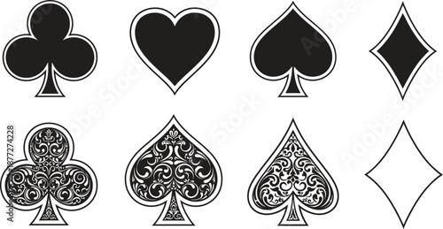 Elegant playing card suits in black and white