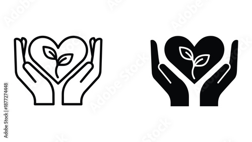 Hands holding heart with sprouting plant