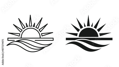 Simple sun rising over water logo design