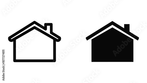 Simple house icon set with chimney