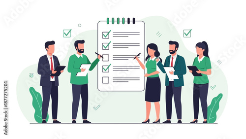 Business Team Checking Tasks on Checklist Board