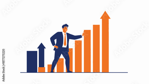 Businessman climbing growth chart, concept of success and career advancement
