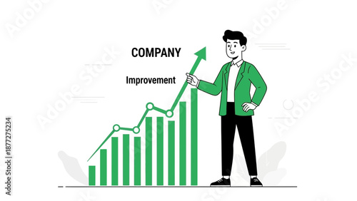 Businessman showing company growth chart with rising arrow