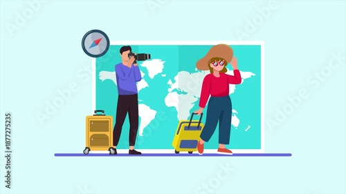 Wallpaper Mural Animated video of goal candid travel man photographing woman. Candid Travel concept. Full length animation illustration. High quality 4k footage Torontodigital.ca