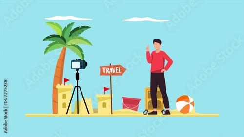 Wallpaper Mural Animated video of goal candid travel on the beach alone. Candid Travel concept. Full length animation illustration. High quality 4k footage Torontodigital.ca
