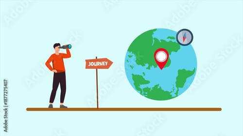 Wallpaper Mural Animated video of goal journey by looking through binoculars. Journey there concept. Full length animation illustration. High quality 4k footage Torontodigital.ca