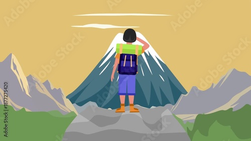 Wallpaper Mural Animated video of goal someone traveling looking at the mountains. Journey there concept. Full length animation illustration. High quality 4k footage Torontodigital.ca