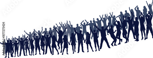 Silhouetted crowd forming wave shape, symbolizing unity, celebration, and collective energy for social movements, events, activism, or community-based promotional campaigns