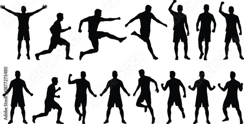 Silhouetted male figures in dynamic athletic poses showcasing movement, energy, and physical expression for sports, fitness, animation, or active lifestyle design themes