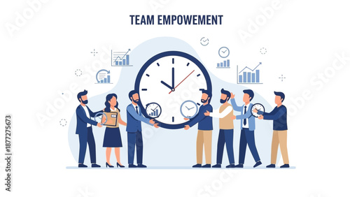 Team Empowerment: People working together around a clock, business concept