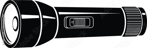 Flashlight silhouette icon, handheld torch device, black vector illustration, editable design, isolated emergency and utility lighting symbol