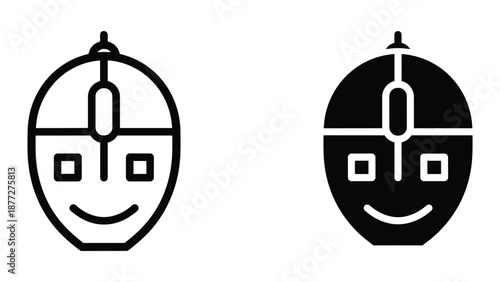 Computer mouse icon set with smiling face