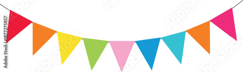 Colorful triangular bunting banner garland for party decoration, celebration events, festivals, birthdays, and cheerful flat vector design