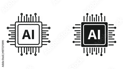 Artificial intelligence chip icon set