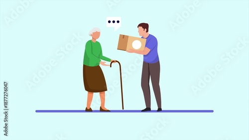 Wallpaper Mural Animated video of goal personal touch of someone giving help to grandmother. Personal Touch concept. Full length animation illustration. High quality 4k footage Torontodigital.ca