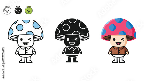 Cartoon fruits with different facial expressions