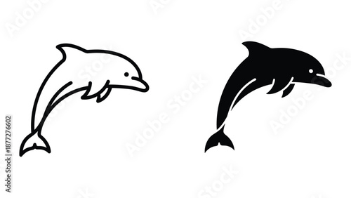 Dolphin outline and silhouette illustration
