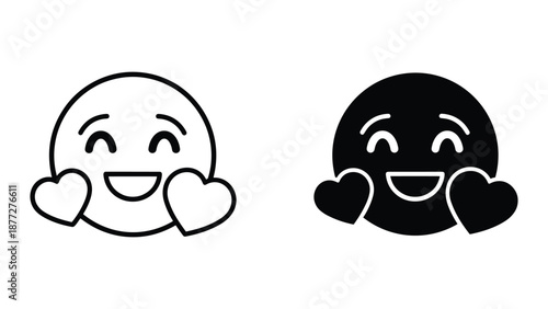 Cute emoticon with heart hands in black and white