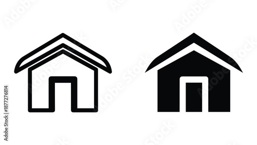 Simple house icon set in black and white