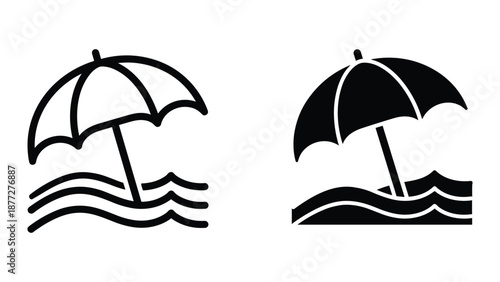 Umbrella over water icon set