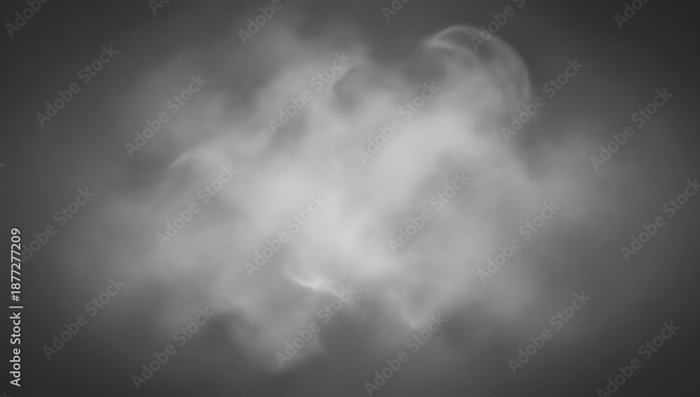 Naklejka premium Wispy Cloud of Smoke: A cloud of delicate smoke swirls, its ethereal form creating an artistic display of texture and movement against a backdrop of soft light and shadow.