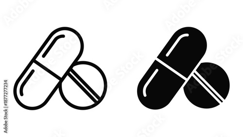 Pills and capsules icon set for medical use