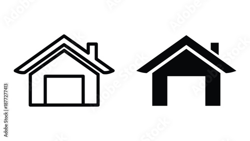 Simple house icon set with garage and chimney