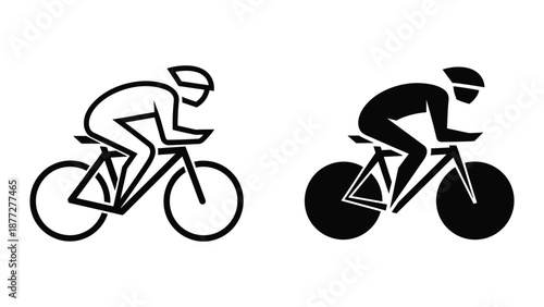 Cyclist riding bicycle illustration in two different styles