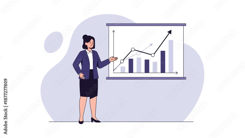 Obraz premium Businesswoman presenting growth chart on screen, financial success concept